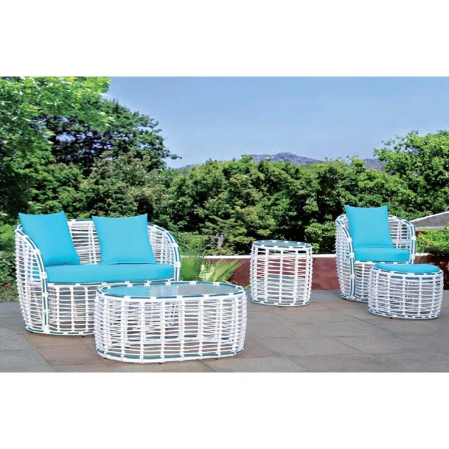 Bright Aqua Blue Wicker Outdoor Set with White Frame and Glass Top Table for Garden Relaxation,Bright Aqua Blue Wicker Outdoor Set with White Frame and Glass Top Table for Garden Relaxation