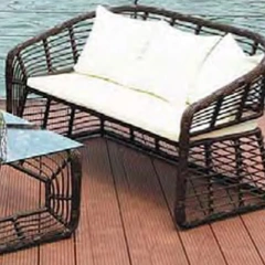 Elegant Dark Brown Rattan Outdoor Sofa Set with Glass Top Table and Plush White Cushions,Elegant Dark Brown Rattan Outdoor Sofa Set with Glass Top Table and Plush White Cushions
