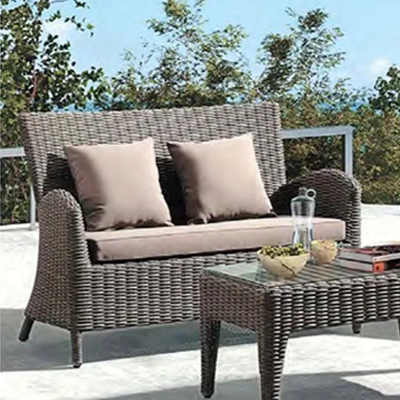 Sleek Dark Brown Wicker Outdoor Sofa Set with Glass Table and Taupe Cushions for Patio Comfort,Sleek Dark Brown Wicker Outdoor Sofa Set with Glass Table and Taupe Cushions for Patio Comfort