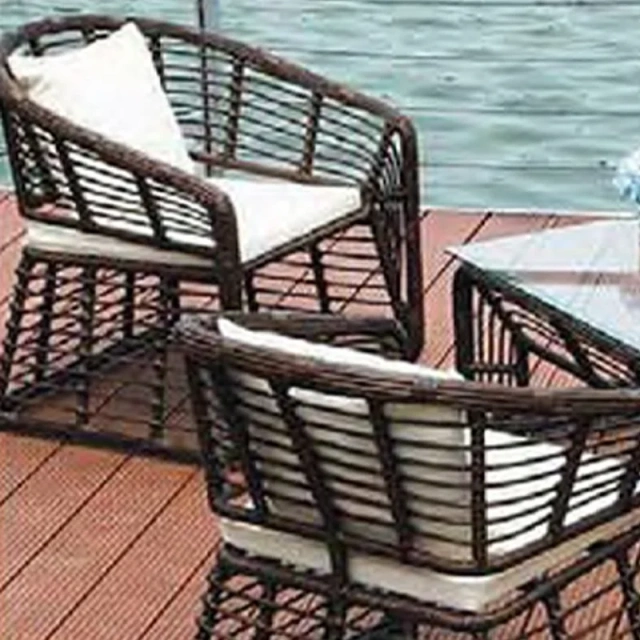 Elegant Dark Brown Rattan Outdoor Sofa Set with Glass Top Table and Plush White Cushions,Elegant Dark Brown Rattan Outdoor Sofa Set with Glass Top Table and Plush White Cushions