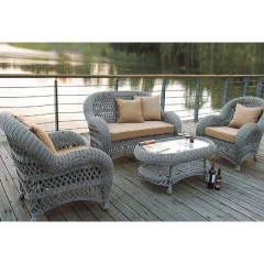 Stylish Gray Wicker Patio Set with Glass Top Table and Cozy Beige Cushions for Outdoor Relaxation,Stylish Gray Wicker Patio Set with Glass Top Table and Cozy Beige Cushions for Outdoor Relaxation