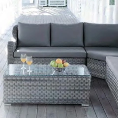 Modern Gray Wicker Outdoor Sofa Set with Glass Coffee Table and Plush Cushions for Patio,Modern Gray Wicker Outdoor Sofa Set with Glass Coffee Table and Plush Cushions for Patio