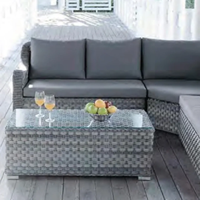 Modern Gray Wicker Outdoor Sofa Set with Glass Coffee Table and Plush Cushions for Patio,Modern Gray Wicker Outdoor Sofa Set with Glass Coffee Table and Plush Cushions for Patio