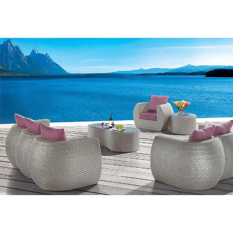 Trendy Coastal Wicker Sofa Set with Pink Accents and Glass-Top Coffee Table for Relaxation,Trendy Coastal Wicker Sofa Set with Pink Accents and Glass-Top Coffee Table for Relaxation