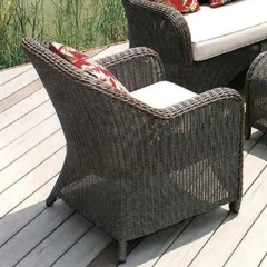 Cozy Dark Gray Rattan Outdoor Sofa Set with White Cushions and Patterned Throw Pillows,Cozy Dark Gray Rattan Outdoor Sofa Set with White Cushions and Patterned Throw Pillows