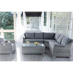 Modern Gray Wicker Outdoor Sofa Set with Glass Coffee Table and Plush Cushions for Patio,Modern Gray Wicker Outdoor Sofa Set with Glass Coffee Table and Plush Cushions for Patio