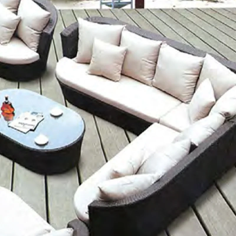 Modern Black Wicker Outdoor Sofa Set with Cream Cushions and Glass-Top Coffee Table for Patio,Modern Black Wicker Outdoor Sofa Set with Cream Cushions and Glass-Top Coffee Table for Patio