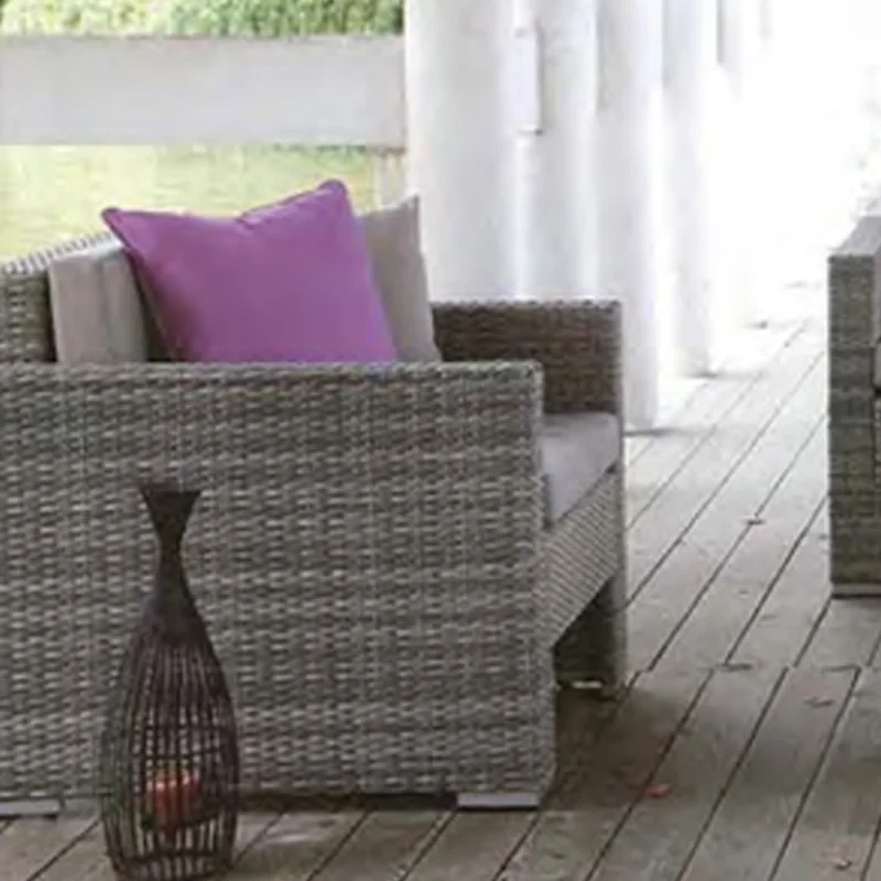 Elegant Gray Wicker Outdoor Sofa Set with Lavender Accent Pillows and Glass Top Coffee Table for Patio,Elegant Gray Wicker Outdoor Sofa Set with Lavender Accent Pillows and Glass Top Coffee Table for Patio