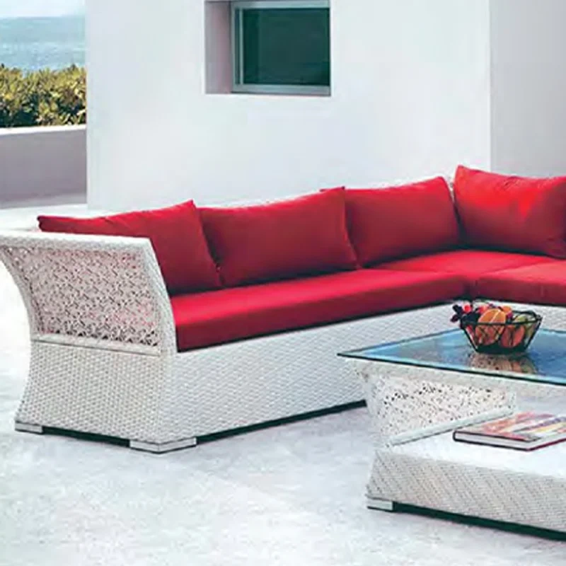 Vibrant White Wicker Outdoor Sofa Set with Bold Red Cushions and Glass Top Coffee Table,Vibrant White Wicker Outdoor Sofa Set with Bold Red Cushions and Glass Top Coffee Table