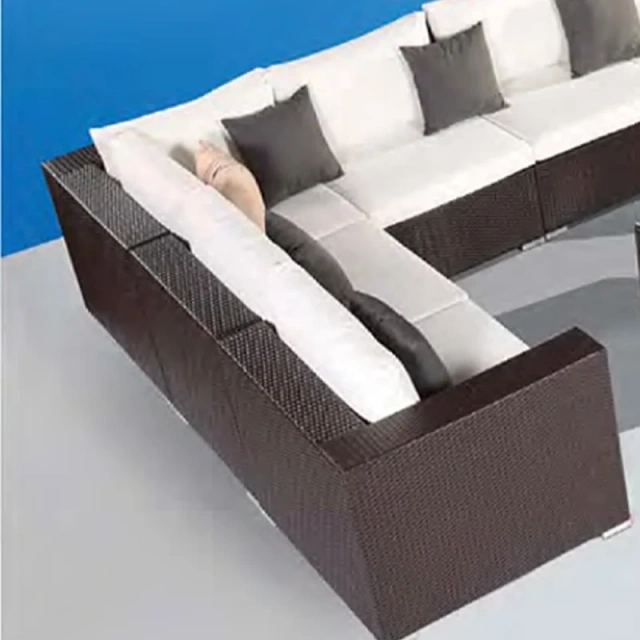 Sophisticated Dark Brown Rattan Outdoor Sectional Sofa Set with White Cushions and Glass Table,Sophisticated Dark Brown Rattan Outdoor Sectional Sofa Set with White Cushions and Glass Table