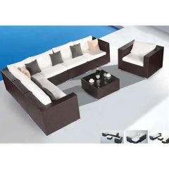 Sophisticated Dark Brown Rattan Outdoor Sectional Sofa Set with White Cushions and Glass Table,Sophisticated Dark Brown Rattan Outdoor Sectional Sofa Set with White Cushions and Glass Table