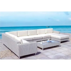 Sleek White Wicker Outdoor Sectional Sofa Set with Glass Top Coffee Table for Coastal Relaxation,Sleek White Wicker Outdoor Sectional Sofa Set with Glass Top Coffee Table for Coastal Relaxation