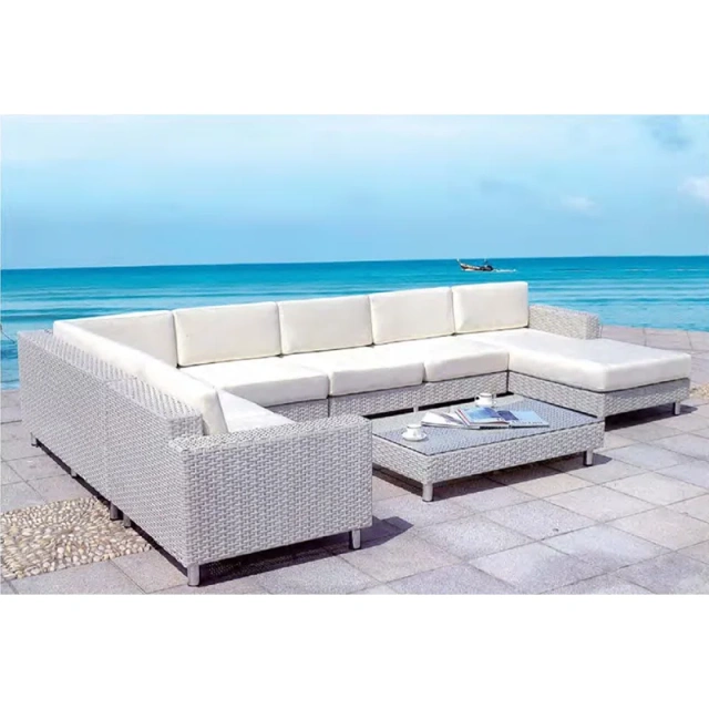 Sleek White Wicker Outdoor Sectional Sofa Set with Glass Top Coffee Table for Coastal Relaxation,Sleek White Wicker Outdoor Sectional Sofa Set with Glass Top Coffee Table for Coastal Relaxation