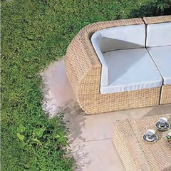 Trendy Natural Rattan Outdoor Sofa Set with White Cushions and Glass Top Coffee Table for Garden,Trendy Natural Rattan Outdoor Sofa Set with White Cushions and Glass Top Coffee Table for Garden