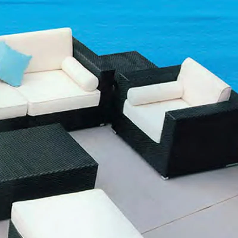 Contemporary Black Wicker Outdoor Sofa Set with White Cushions and Colorful Accent Pillows,Contemporary Black Wicker Outdoor Sofa Set with White Cushions and Colorful Accent Pillows