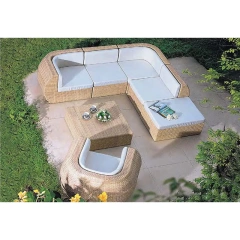 Trendy Natural Rattan Outdoor Sofa Set with White Cushions and Glass Top Coffee Table for Garden,Trendy Natural Rattan Outdoor Sofa Set with White Cushions and Glass Top Coffee Table for Garden