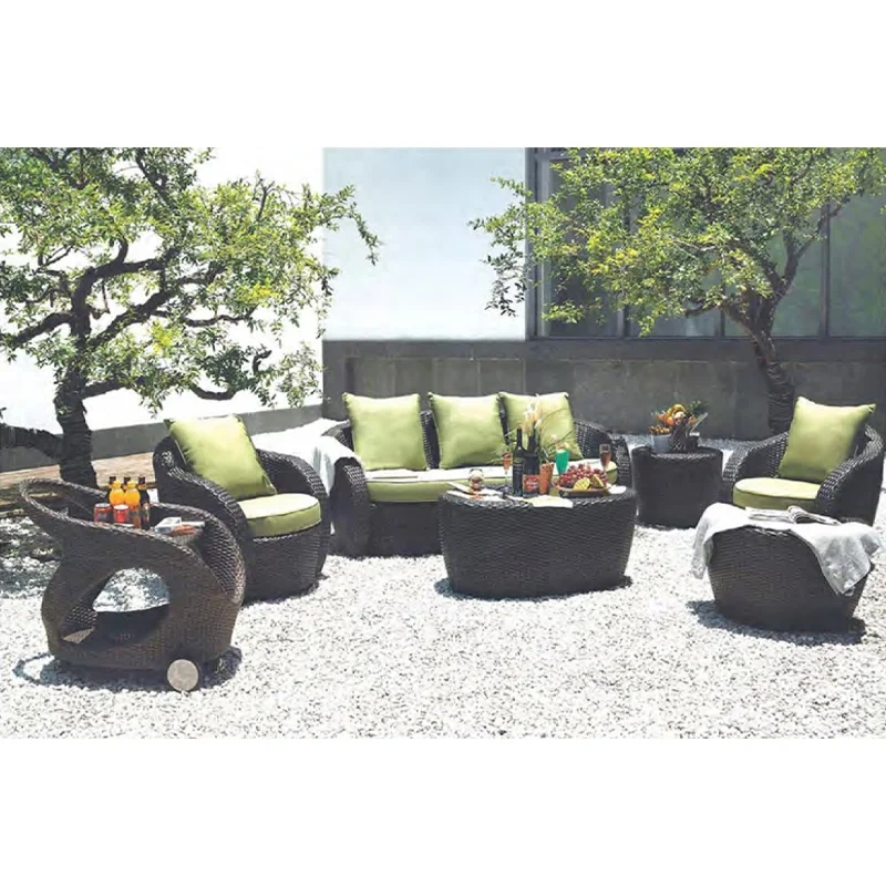 Chic Dark Brown Rattan Outdoor Sofa Set with Lime Green Accents and Glass Top Coffee Table,Chic Dark Brown Rattan Outdoor Sofa Set with Lime Green Accents and Glass Top Coffee Table