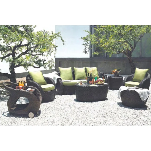 Chic Dark Brown Rattan Outdoor Sofa Set with Lime Green Accents and Glass Top Coffee Table,Chic Dark Brown Rattan Outdoor Sofa Set with Lime Green Accents and Glass Top Coffee Table