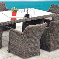 Stylish Dark Brown Wicker Outdoor Dining Set with Glass Top Table and Comfortable Backrest Chairs,Stylish Dark Brown Wicker Outdoor Dining Set with Glass Top Table and Comfortable Backrest Chairs