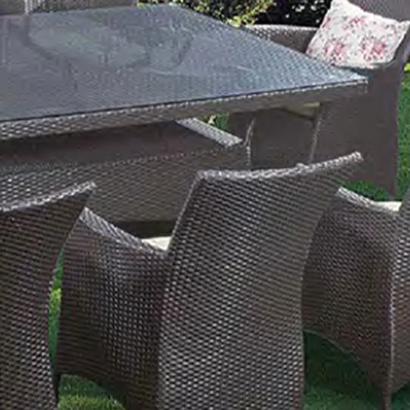Chic Dark Gray Wicker Outdoor Table and Chair Set with Glass Top and Patterned Cushions,Chic Dark Gray Wicker Outdoor Table and Chair Set with Glass Top and Patterned Cushions