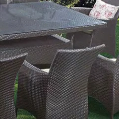 Chic Dark Gray Wicker Outdoor Table and Chair Set with Glass Top and Patterned Cushions,Chic Dark Gray Wicker Outdoor Table and Chair Set with Glass Top and Patterned Cushions