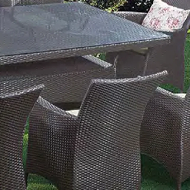 Chic Dark Gray Wicker Outdoor Table and Chair Set with Glass Top and Patterned Cushions,Chic Dark Gray Wicker Outdoor Table and Chair Set with Glass Top and Patterned Cushions