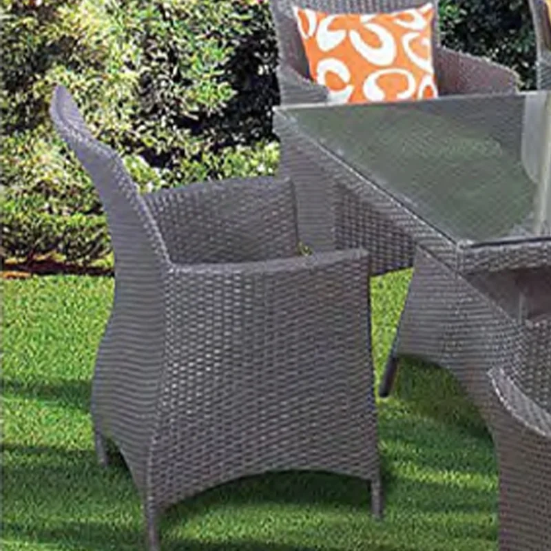 Chic Dark Gray Wicker Outdoor Table and Chair Set with Glass Top and Patterned Cushions,Chic Dark Gray Wicker Outdoor Table and Chair Set with Glass Top and Patterned Cushions