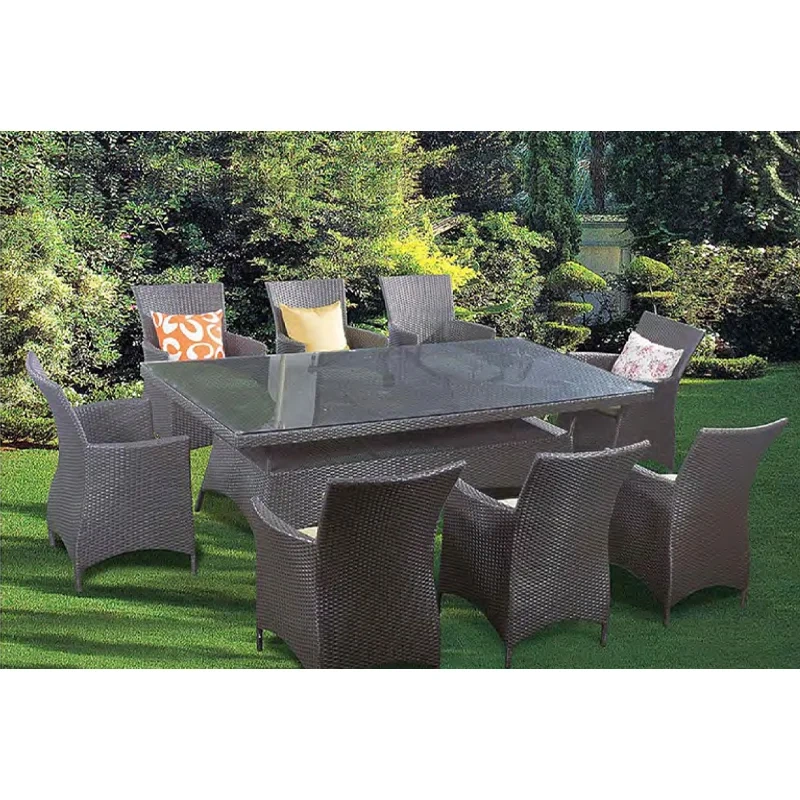 Chic Dark Gray Wicker Outdoor Table and Chair Set with Glass Top and Patterned Cushions,Chic Dark Gray Wicker Outdoor Table and Chair Set with Glass Top and Patterned Cushions