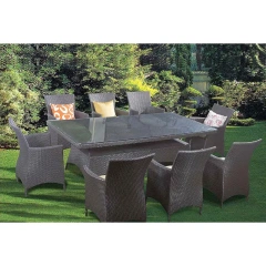 Chic Dark Gray Wicker Outdoor Table and Chair Set with Glass Top and Patterned Cushions,Chic Dark Gray Wicker Outdoor Table and Chair Set with Glass Top and Patterned Cushions