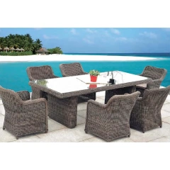 Stylish Dark Brown Wicker Outdoor Dining Set with Glass Top Table and Comfortable Backrest Chairs,Stylish Dark Brown Wicker Outdoor Dining Set with Glass Top Table and Comfortable Backrest Chairs