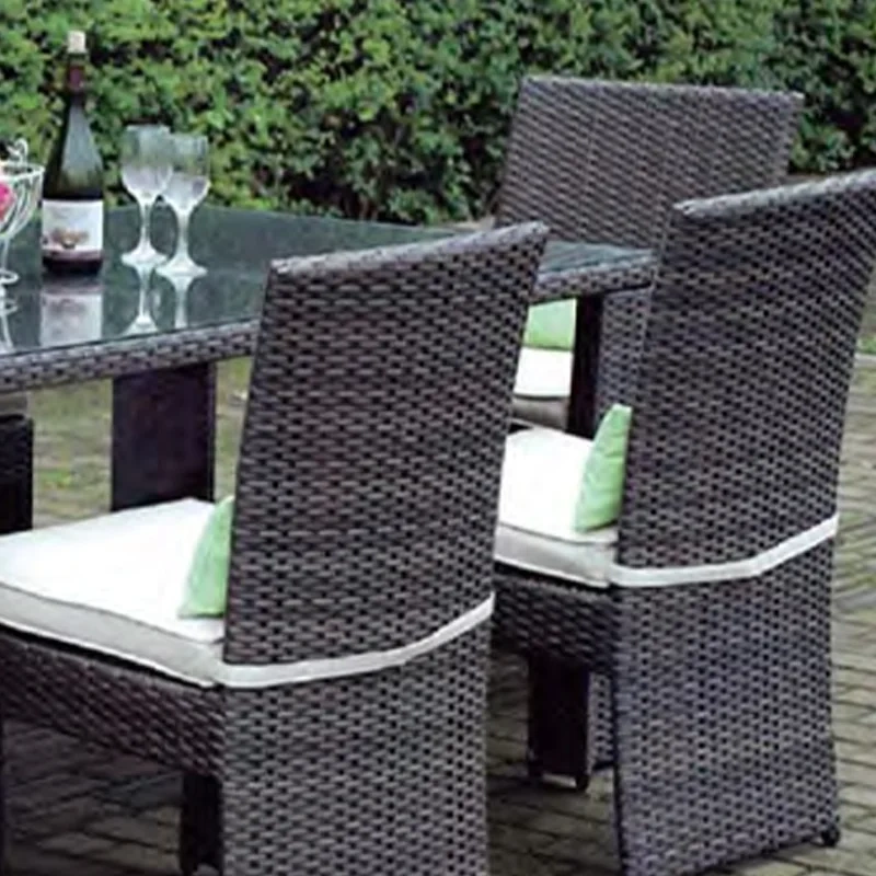 Elegant Dark Rattan Outdoor Dining Set with Glass Top Table and Comfortable Cushion Chairs for Garden,Elegant Dark Rattan Outdoor Dining Set with Glass Top Table and Comfortable Cushion Chairs for Garden