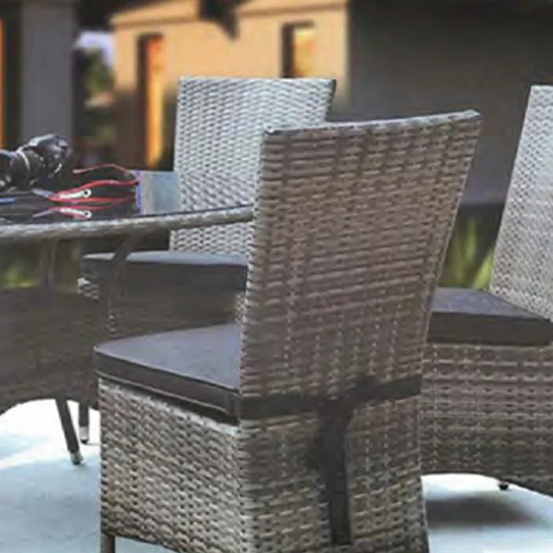Refined Dark Wicker Outdoor Dining Set with Glass Top Table and Plush Cushion Chairs for Backyard,Refined Dark Wicker Outdoor Dining Set with Glass Top Table and Plush Cushion Chairs for Backyard