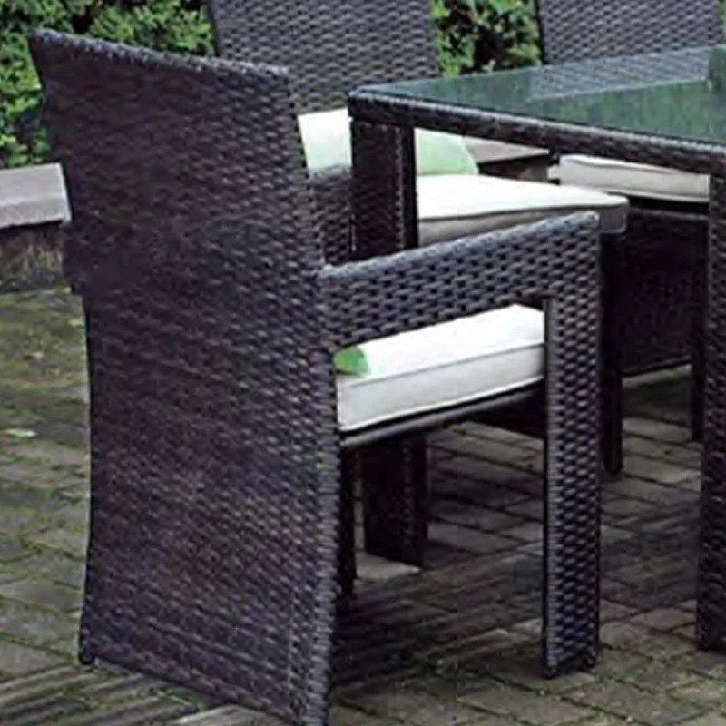 Elegant Dark Rattan Outdoor Dining Set with Glass Top Table and Comfortable Cushion Chairs for Garden,Elegant Dark Rattan Outdoor Dining Set with Glass Top Table and Comfortable Cushion Chairs for Garden