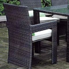 Elegant Dark Rattan Outdoor Dining Set with Glass Top Table and Comfortable Cushion Chairs for Garden,Elegant Dark Rattan Outdoor Dining Set with Glass Top Table and Comfortable Cushion Chairs for Garden