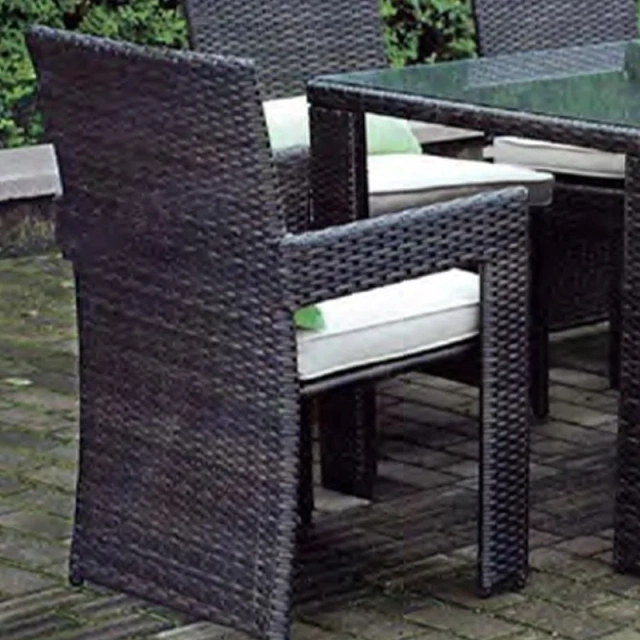 Elegant Dark Rattan Outdoor Dining Set with Glass Top Table and Comfortable Cushion Chairs for Garden,Elegant Dark Rattan Outdoor Dining Set with Glass Top Table and Comfortable Cushion Chairs for Garden