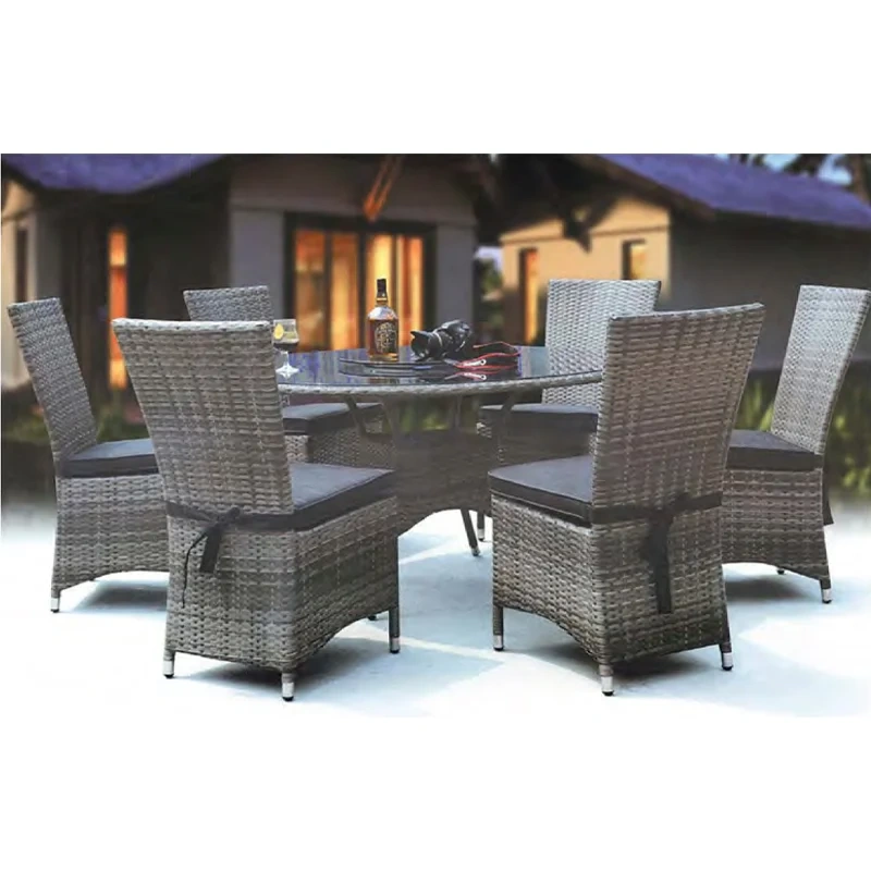 Refined Dark Wicker Outdoor Dining Set with Glass Top Table and Plush Cushion Chairs for Backyard,Refined Dark Wicker Outdoor Dining Set with Glass Top Table and Plush Cushion Chairs for Backyard