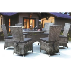 Refined Dark Wicker Outdoor Dining Set with Glass Top Table and Plush Cushion Chairs for Backyard,Refined Dark Wicker Outdoor Dining Set with Glass Top Table and Plush Cushion Chairs for Backyard