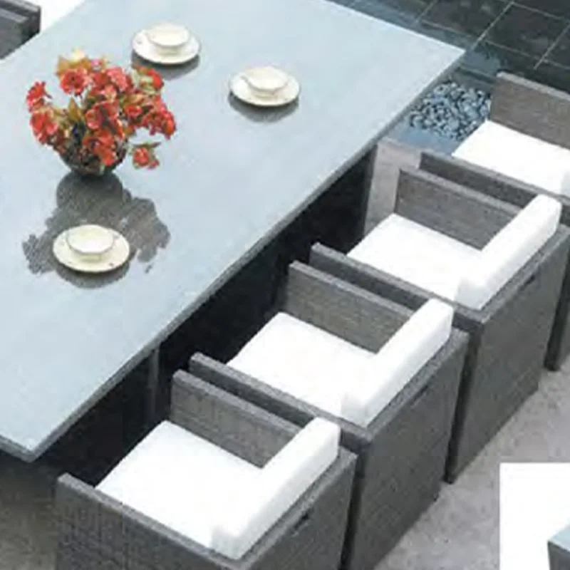 Modern Dark Wicker Outdoor Table and Chair Set with Glass Top and Plush Cushion Chairs for Patio,Modern Dark Wicker Outdoor Table and Chair Set with Glass Top and Plush Cushion Chairs for Patio