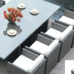 Modern Dark Wicker Outdoor Table and Chair Set with Glass Top and Plush Cushion Chairs for Patio,Modern Dark Wicker Outdoor Table and Chair Set with Glass Top and Plush Cushion Chairs for Patio