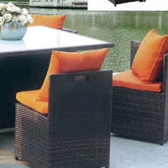 Stylish Dark Brown Wicker Outdoor Table and Chair Set with Vibrant Orange Cushions and Glass Top,Stylish Dark Brown Wicker Outdoor Table and Chair Set with Vibrant Orange Cushions and Glass Top