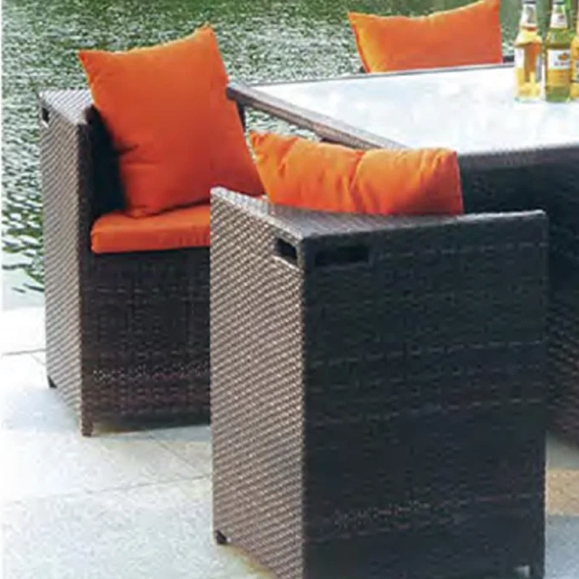 Stylish Dark Brown Wicker Outdoor Table and Chair Set with Vibrant Orange Cushions and Glass Top,Stylish Dark Brown Wicker Outdoor Table and Chair Set with Vibrant Orange Cushions and Glass Top