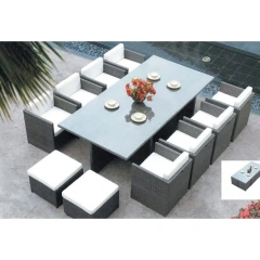 Modern Dark Wicker Outdoor Table and Chair Set with Glass Top and Plush Cushion Chairs for Patio,Modern Dark Wicker Outdoor Table and Chair Set with Glass Top and Plush Cushion Chairs for Patio