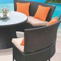 Sophisticated Dark Rattan Outdoor Dining Set with Glass Top Table and Vibrant Orange Cushions for Garden,Sophisticated Dark Rattan Outdoor Dining Set with Glass Top Table and Vibrant Orange Cushions for Garden