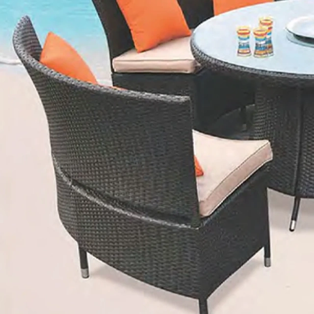Sophisticated Dark Rattan Outdoor Dining Set with Glass Top Table and Vibrant Orange Cushions for Garden,Sophisticated Dark Rattan Outdoor Dining Set with Glass Top Table and Vibrant Orange Cushions for Garden