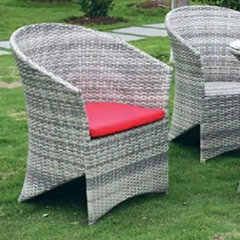 Stylish Gray Wicker Outdoor Table and Chair Set with Glass Top and Pop of Color Cushions for Backyard,Stylish Gray Wicker Outdoor Table and Chair Set with Glass Top and Pop of Color Cushions for Backyard