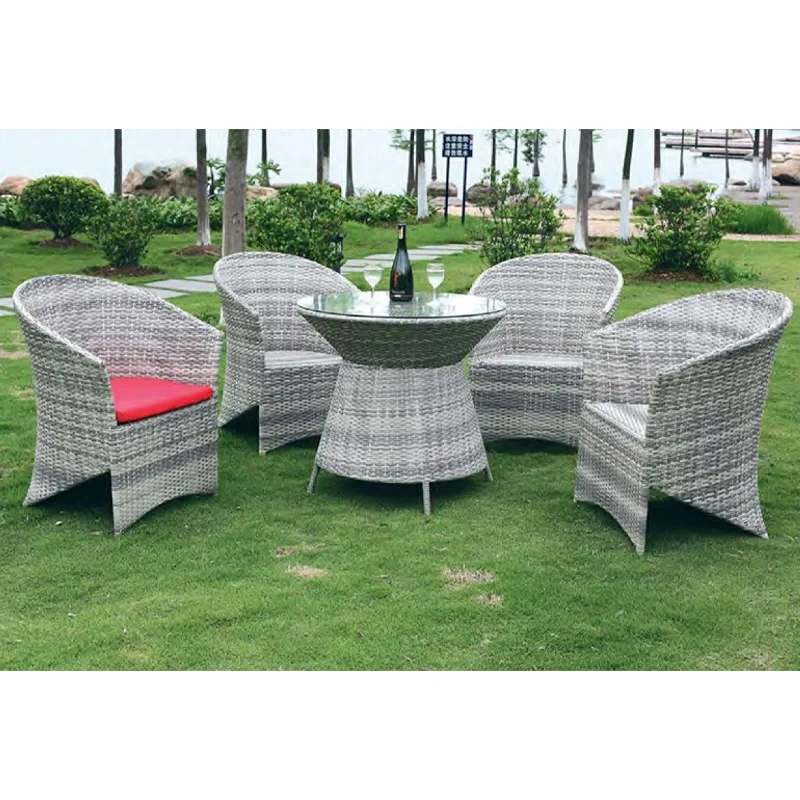 Stylish Gray Wicker Outdoor Table and Chair Set with Glass Top and Pop of Color Cushions for Backyard,Stylish Gray Wicker Outdoor Table and Chair Set with Glass Top and Pop of Color Cushions for Backyard