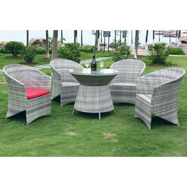 Stylish Gray Wicker Outdoor Table and Chair Set with Glass Top and Pop of Color Cushions for Backyard,Stylish Gray Wicker Outdoor Table and Chair Set with Glass Top and Pop of Color Cushions for Backyard