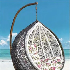 Coastal Chic Black Wicker Hanging Egg Chair with Floral Seat Cushion for Beachside Leisure,Coastal Chic Black Wicker Hanging Egg Chair with Floral Seat Cushion for Beachside Leisure
