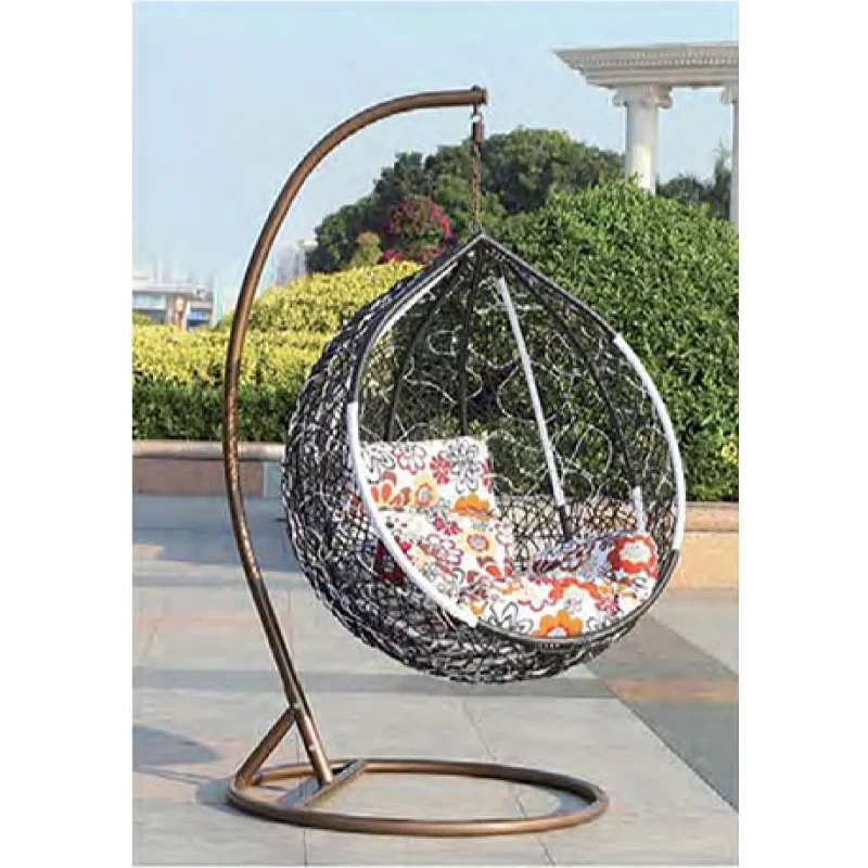 Stylish Black Rattan Outdoor Swing Chair with Vibrant Floral Cushions for Garden Relaxation,Stylish Black Rattan Outdoor Swing Chair with Vibrant Floral Cushions for Garden Relaxation
