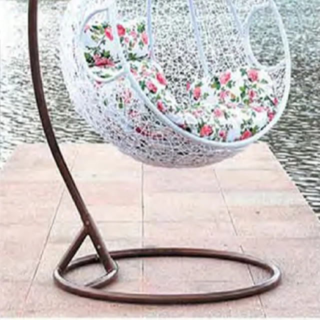 Elegant White Wicker Outdoor Swing Chair with Vibrant Floral Cushion for Garden Tranquility,Stylish Black Rattan Outdoor Swing Chair with Vibrant Floral Cushions for Garden Relaxation